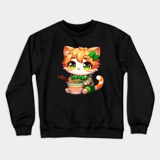 Irish Ramen Cats Cute Anime St Patrick's Day Crewneck Sweatshirt